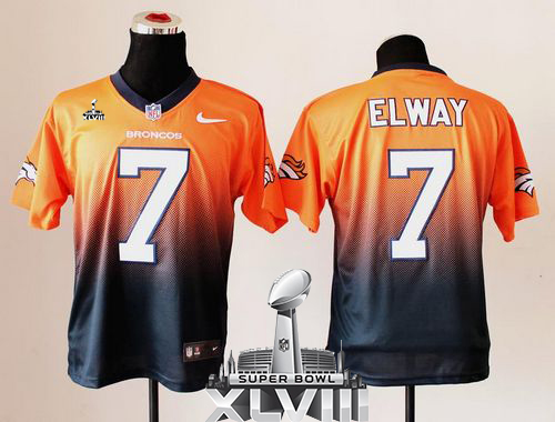  Broncos #7 John Elway Orange/Navy Blue Super Bowl XLVIII Men's Stitched NFL Elite Fadeaway Fashion Jersey