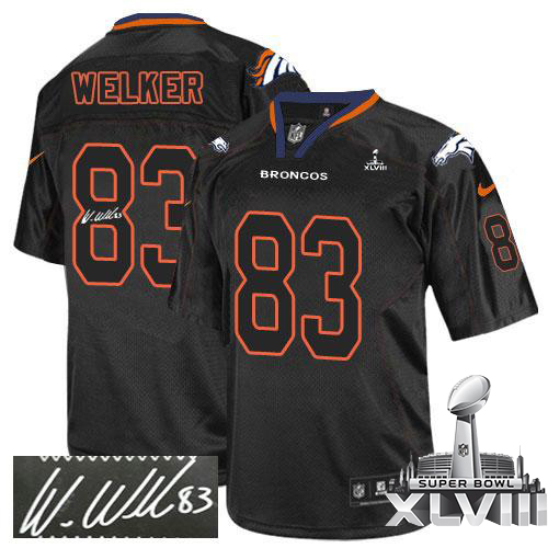  Broncos #83 Wes Welker Lights Out Black Super Bowl XLVIII Men's Stitched NFL Elite Autographed Jersey
