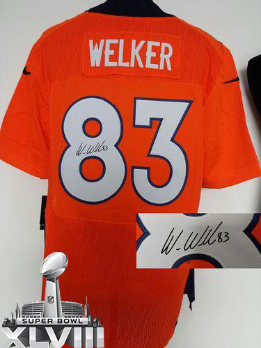  Broncos #83 Wes Welker Orange Team Color Super Bowl XLVIII Men's Stitched NFL Elite Autographed Jersey
