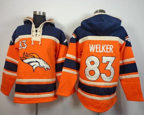  Broncos #83 Wes Welker Orange Sawyer Hooded Sweatshirt NFL Hoodie