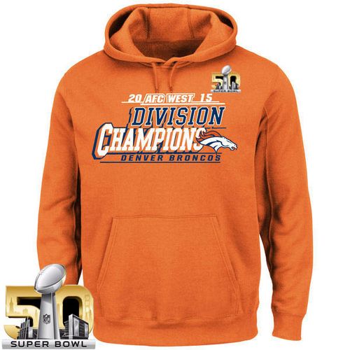 Men's Denver Broncos Majestic Orange 2015 AFC West Division Champions Pullover Super Bowl 50 Hoodie