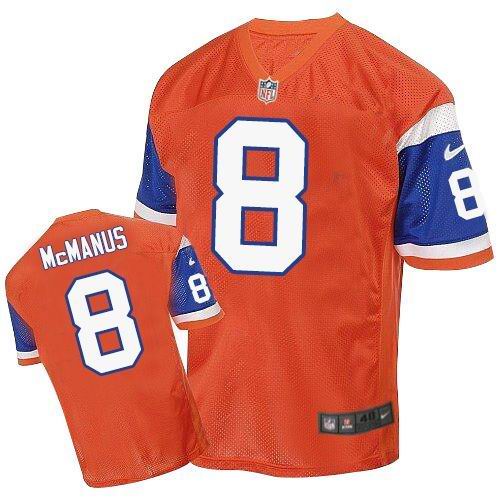  Broncos #8 Brandon McManus Orange Throwback Men's Stitched NFL Elite Jersey