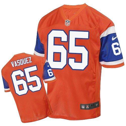  Broncos #65 Louis Vasquez Orange Throwback Men's Stitched NFL Elite Jersey