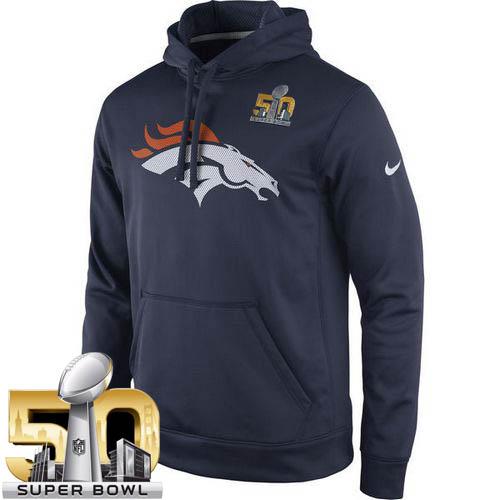 Men's Denver Broncos  Navy Super Bowl 50 Practice Performance Pullover Hoodie