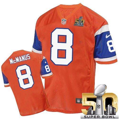  Broncos #8 Brandon McManus Orange Throwback Super Bowl 50 Men's Stitched NFL Elite Jersey