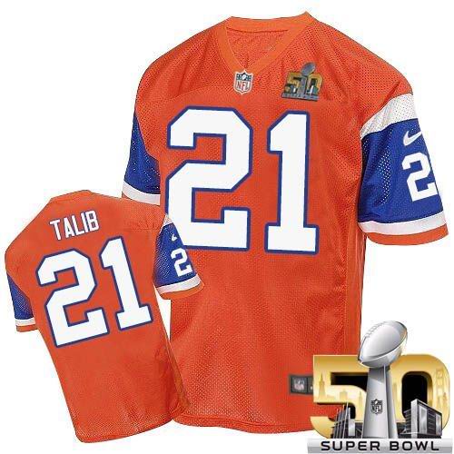  Broncos #21 Aqib Talib Orange Throwback Super Bowl 50 Men's Stitched NFL Elite Jersey