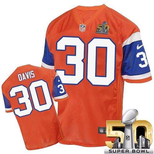 Broncos #30 Terrell Davis Orange Throwback Super Bowl 50 Men's Stitched NFL Elite Jersey