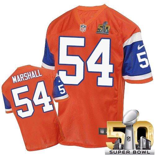  Broncos #54 Brandon Marshall Orange Throwback Super Bowl 50 Men's Stitched NFL Elite Jersey