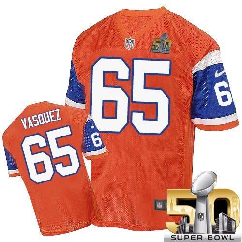  Broncos #65 Louis Vasquez Orange Throwback Super Bowl 50 Men's Stitched NFL Elite Jersey