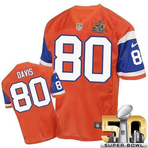  Broncos #80 Vernon Davis Orange Throwback Super Bowl 50 Men's Stitched NFL Elite Jersey