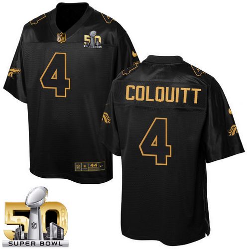  Broncos #4 Britton Colquitt Black Super Bowl 50 Men's Stitched NFL Elite Pro Line Gold Collection Jersey
