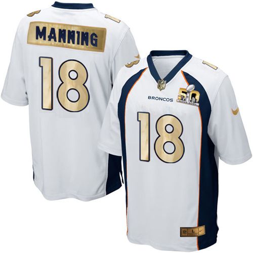  Broncos #18 Peyton Manning White Men's Stitched NFL Game Super Bowl 50 Collection Jersey