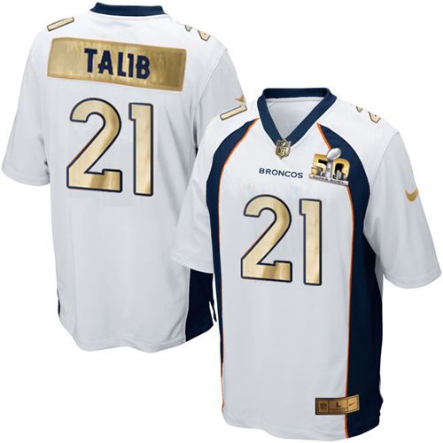  Broncos #21 Aqib Talib White Men's Stitched NFL Game Super Bowl 50 Collection Jersey