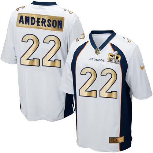  Broncos #22 C.J. Anderson White Men's Stitched NFL Game Super Bowl 50 Collection Jersey