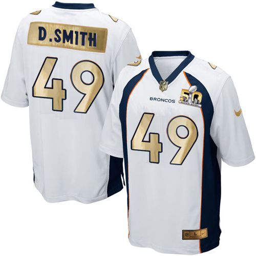  Broncos #49 Dennis Smith White Men's Stitched NFL Game Super Bowl 50 Collection Jersey
