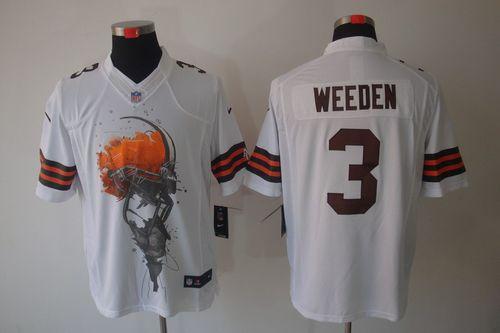  Browns #3 Brandon Weeden White Men's Stitched NFL Helmet Tri Blend Limited Jersey