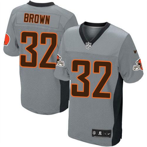  Browns #32 Jim Brown Grey Shadow Men's Stitched NFL Elite Jersey