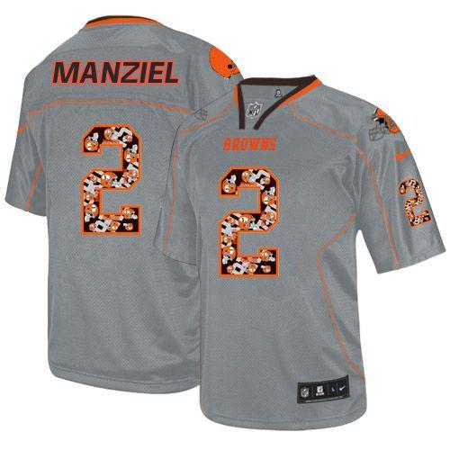  Browns #2 Johnny Manziel New Lights Out Grey Men's Stitched NFL Elite Jersey
