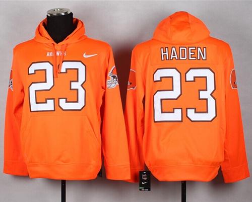  Browns #23 Joe Haden Orange Pullover NFL Hoodie