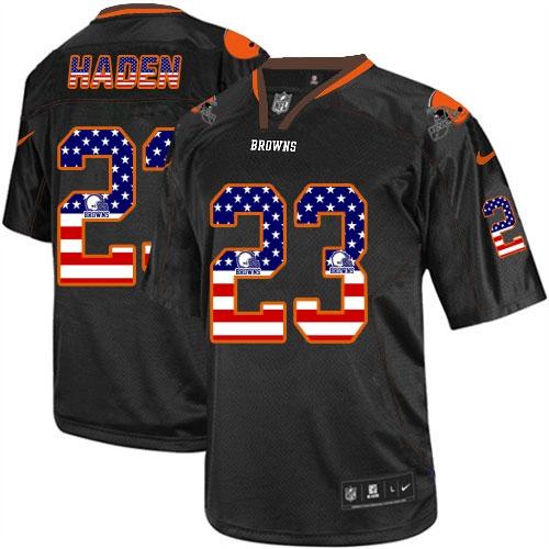  Browns #23 Joe Haden Black Men's Stitched NFL Elite USA Flag Fashion Jersey