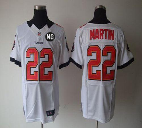  Buccaneers #22 Doug Martin White With MG Patch Men's Stitched NFL Elite Jersey