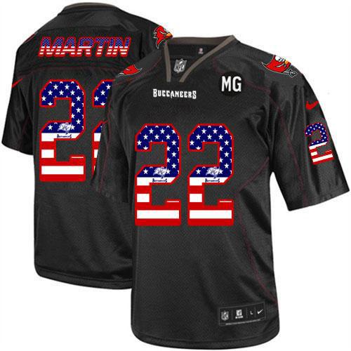  Buccaneers #22 Doug Martin Black With MG Patch Men's Stitched NFL Elite USA Flag Fashion Jersey