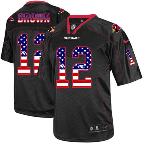  Cardinals #12 John Brown Black Men's Stitched NFL Elite USA Flag Fashion Jersey