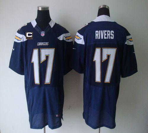  Chargers #17 Philip Rivers Navy Blue Team Color With C Patch Men's Stitched NFL Elite Jersey
