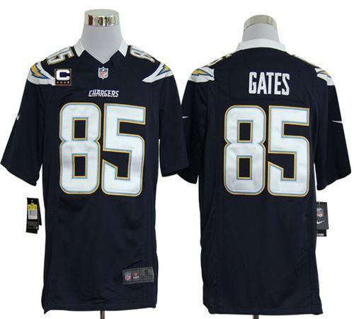  Chargers #85 Antonio Gates Navy Blue Team Color With C Patch Men's Stitched NFL Game Jersey