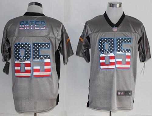  Chargers #85 Antonio Gates Grey Men's Stitched NFL Elite USA Flag Fashion Jersey