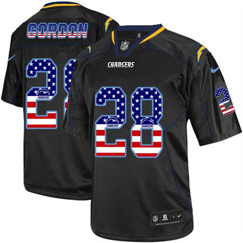  Chargers #28 Melvin Gordon Black Men's Stitched NFL Elite USA Flag Fashion Jersey