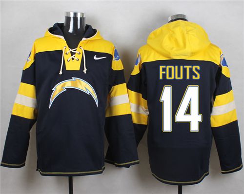  Chargers #14 Dan Fouts Navy Blue Player Pullover NFL Hoodie