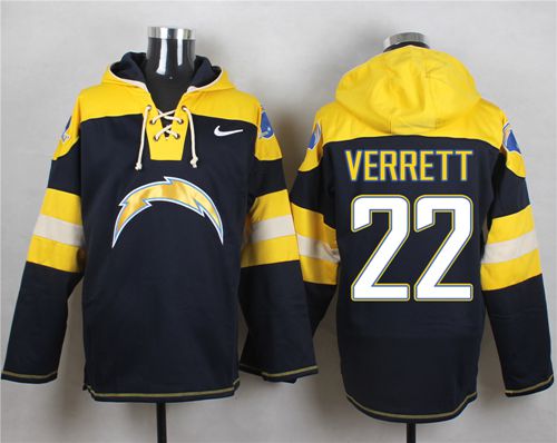  Chargers #22 Jason Verrett Navy Blue Player Pullover NFL Hoodie
