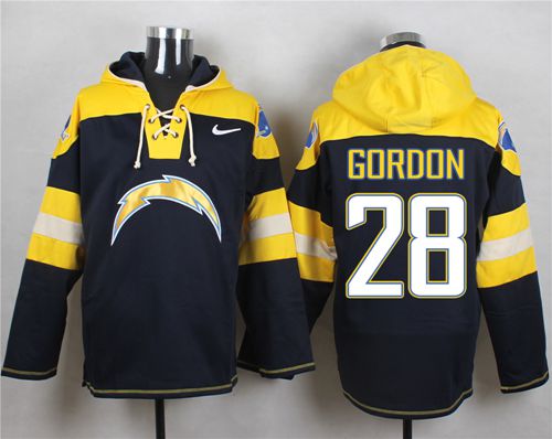  Chargers #28 Melvin Gordon Navy Blue Player Pullover NFL Hoodie