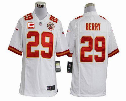  Chiefs #29 Eric Berry White With C Patch Men's Stitched NFL Game Jersey