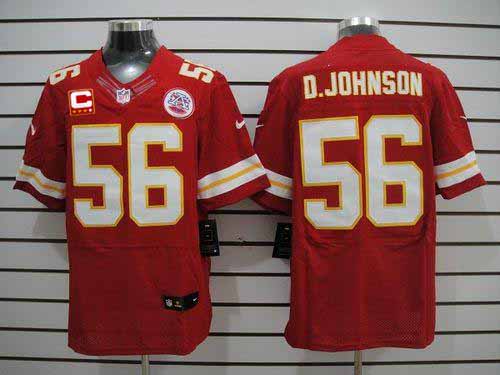  Chiefs #56 Derrick Johnson Red Team Color With C Patch Men's Stitched NFL Elite Jersey