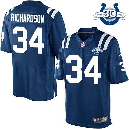  Colts #34 Trent Richardson Royal Blue Team Color With 30TH Seasons Patch Men's Stitched NFL Limited Jersey