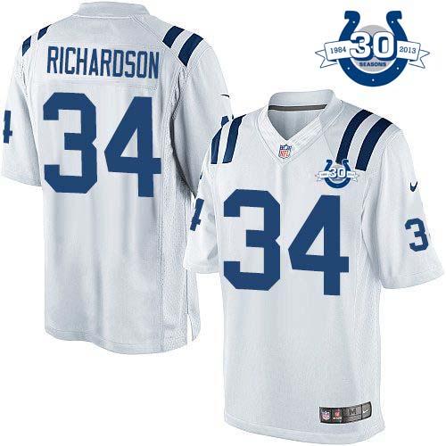  Colts #34 Trent Richardson White With 30TH Seasons Patch Men's Stitched NFL Limited Jersey