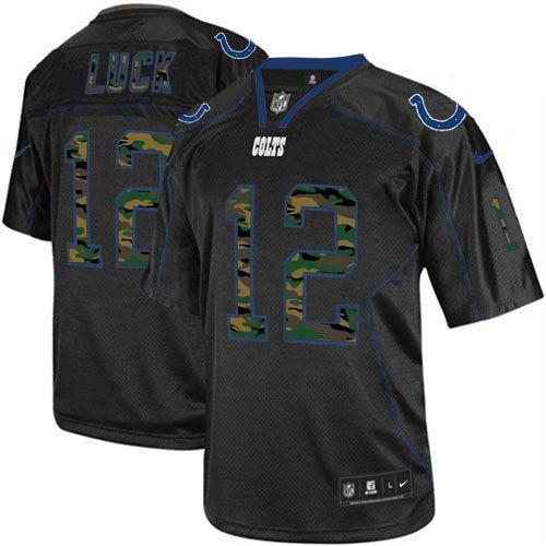  Colts #12 Andrew Luck Black Men's Stitched NFL Elite Camo Fashion Jersey