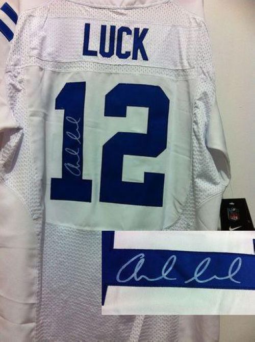  Colts #12 Andrew Luck White Men's Stitched NFL Elite Autographed Jersey