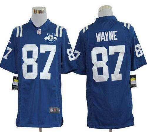  Colts #87 Reggie Wayne Royal Blue Team Color With 30TH Seasons Patch Men's Stitched NFL Game Jersey