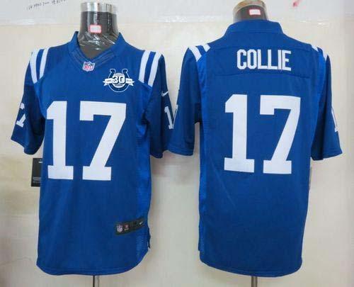  Colts #17 Austin Collie Royal Blue Team Color With 30TH Seasons Patch Men's Stitched NFL Limited Jersey