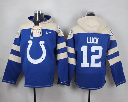  Colts #12 Andrew Luck Royal Blue Player Pullover NFL Hoodie