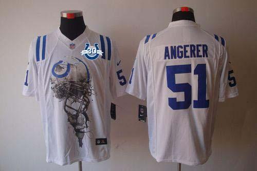  Colts #51 Pat Angerer White With 30TH Seasons Patch Men's Stitched NFL Helmet Tri Blend Limited Jersey