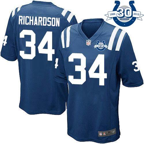  Colts #34 Trent Richardson Royal Blue Team Color With 30TH Seasons Patch Men's Stitched NFL Game Jersey