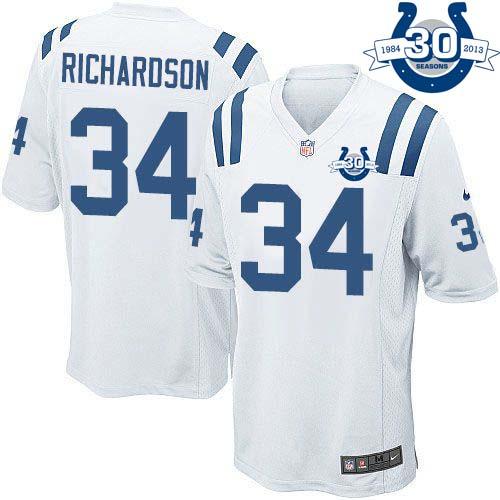  Colts #34 Trent Richardson White With 30TH Seasons Patch Men's Stitched NFL Game Jersey
