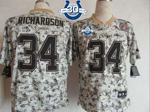  Colts #34 Trent Richardson Camo With 30TH Seasons Patch Men's Stitched NFL Elite USMC Jersey