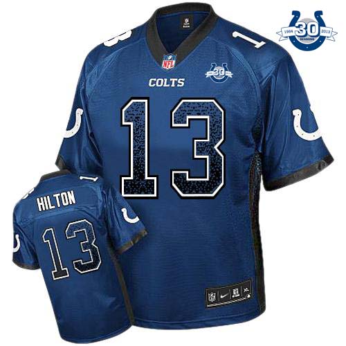  Colts #13 T.Y. Hilton Royal Blue Team Color With 30TH Seasons Patch Men's Stitched NFL Elite Drift Fashion Jersey