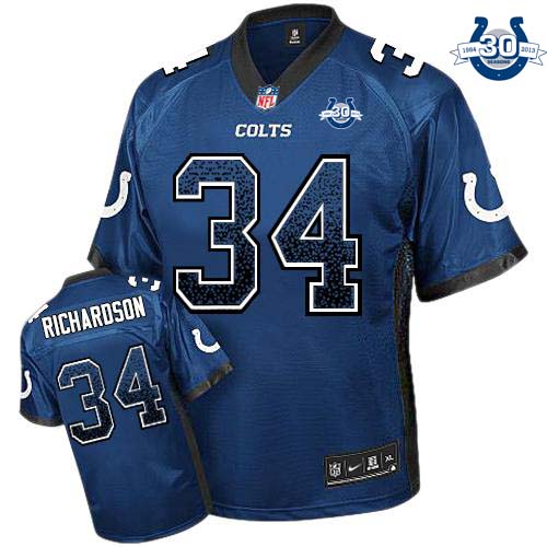  Colts #34 Trent Richardson Royal Blue Team Color With 30TH Seasons Patch Men's Stitched NFL Elite Drift Fashion Jersey