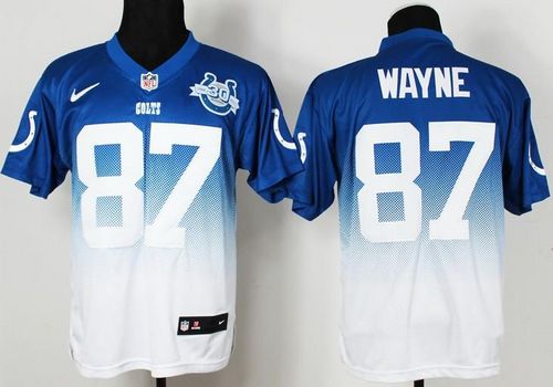  Colts #87 Reggie Wayne Royal Blue/White With 30TH Seasons Patch Men's Stitched NFL Elite Fadeaway Fashion Jersey